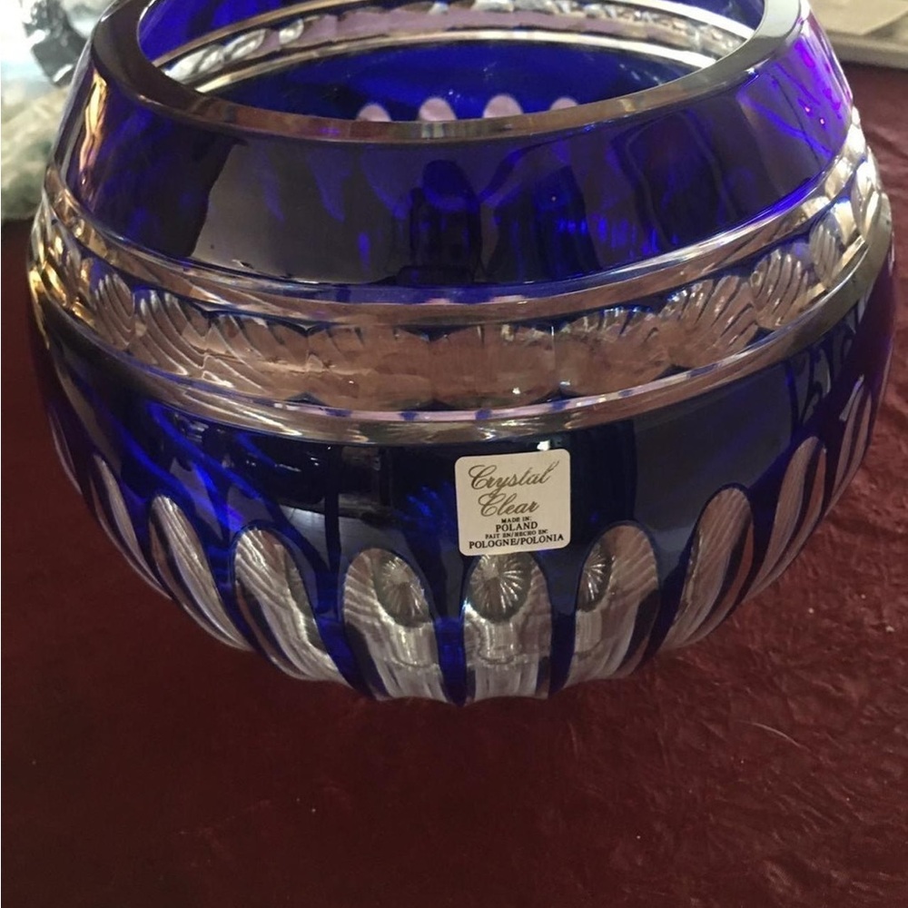 Cobalt Blue Cut-To-Clear Glass Bowl